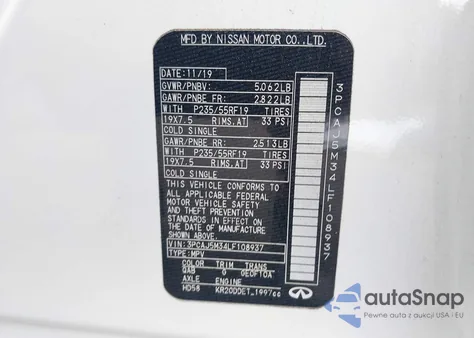 2020 Infiniti Qx50 Essential Awd from USA, damaged, VIN 3PCAJ5M34LF108937